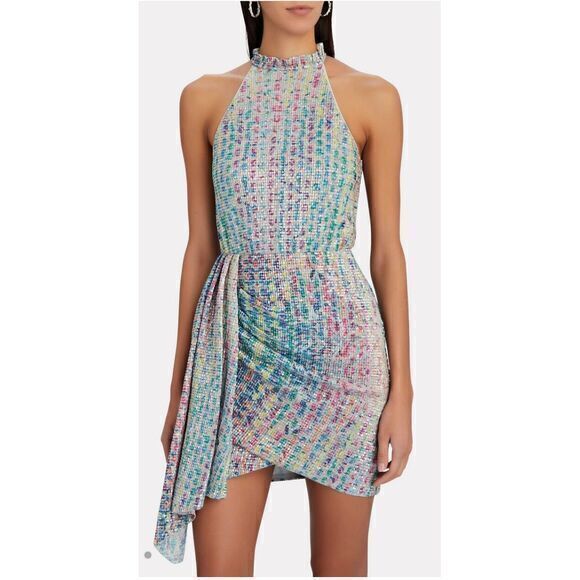 Saylor Revolve Loni Draped Sequined Mini Dress Fruity Pebble Rainbow Extra Small - Picture 16 of 16